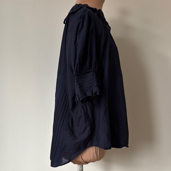 Zadig & Voltaire Tupel Blue Lace Trim Ruffled Peter Pan Collar Blouse EUC Size M - Picture 6 of 10